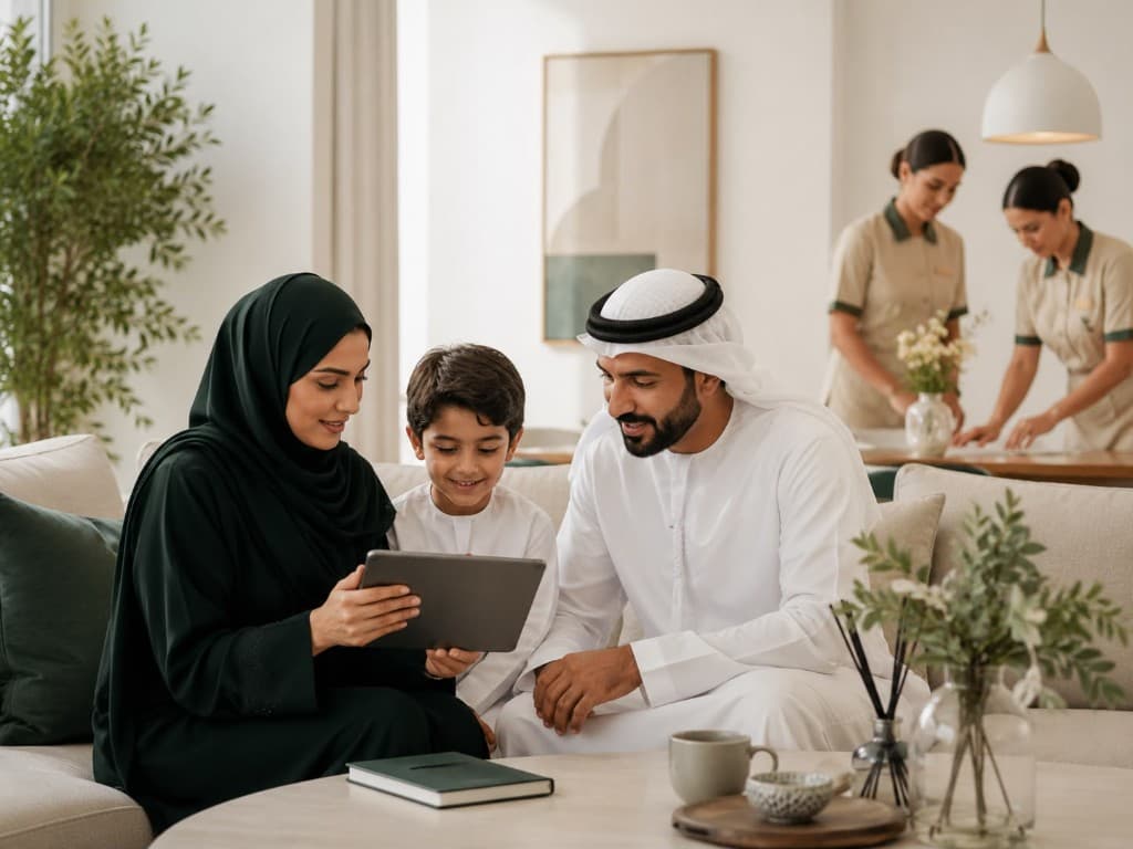 A UAE family at home while licensed domestic workers support the household